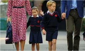  ??  ?? Princess Charlotte on her first day of school with her brother Prince George. Photograph: Reuters