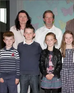  ??  ?? The first and second class winners. Back: Cliona Connolly (Wexford County Egan, Cllr Paddy Kavanagh and Don Conroy. Front: Matt Butler (Monageer (Monageer NS), Nicole Kosma (Adamstown NS), Ella Hayden (Oylegate NS), (Adamstown NS), Elese Doyle...