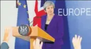  ?? REUTERS ?? Britain's PM Theresa May addresses a news conference at the European Union leaders summit in Brussels, on Thursday.