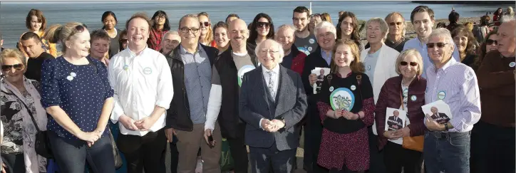  ??  ?? President Michael D Higgins with the Wicklow campaign team during his visit to Bray.