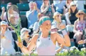  ?? REUTERS ?? Jelena Ostapenko’s game is well suited to the lowbouncin­g lawns of All England Club.