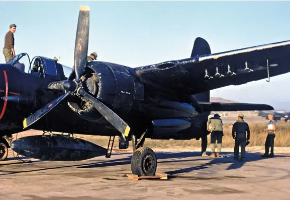  ??  ?? Operating conditions in Korea were often borderline crude, and the wear and tear on this aircraft is noticeable. (Photo courtesy of Stan Piet)