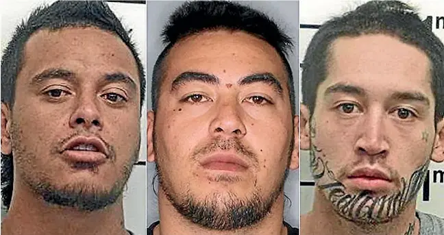  ??  ?? Wiremu Eparaima, 30, left, Te Wera Hemara, 27, and Emmanuel Witana, 23, escaped from police in Levin on Wednesday afternoon.