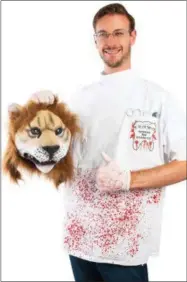  ?? COSTUMEISH VIA THE ASSOCIATED PRESS ?? This image released by Costumeish shows a man holding a fake lion head while dressed as a dentist, a costume referring to the Minnesota dentist who who killed Cecil the lion.