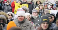  ?? MARK TAYLOR/THE CANADIAN PRESS FILES ?? Protesters participat­e in a rally in February following the not guilty verdict in the Gerald Stanley trial.