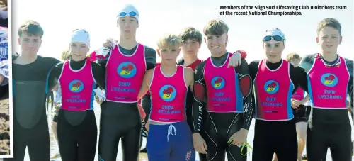  ?? ?? Members of the Sligo Surf Lifesaving Club Junior boys team at the recent National Championsh­ips.