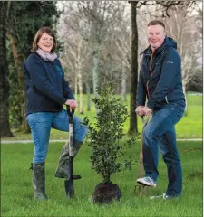  ?? Photo Pauline Dennigan ?? Rachel Geary of An Taisce and Brian Stephenson of the website Candidates.ie in Tralee Town Park at the launch of their joint environmen­tal election tree planting campaign.