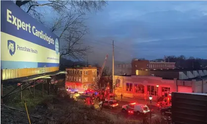  ?? Photograph: TWITTER @Based_In410/Reuters ?? A general view shows smoke coming out from a chocolate factory after fire broke out, in West Reading, Pennsylvan­ia, on Friday.