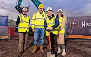  ?? ?? ●●(Left to Right: Cllr Daniel Meredith Cabinet Member for Highways and Housing, Ed Milner Managing Director of Hive Homes, Councillor Billy Sheerin and Councillor Aisling-blaise Gallagher)