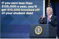  ?? SUSAN WALSH — THE ASSOCIATED PRESS ?? President Joe Biden speaks about the student debt portal beta test in the South Court Auditorium on the White House complex in 2022.