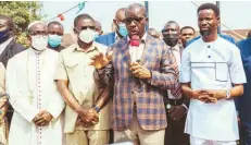  ?? ?? Edo State Governor, Mr. Godwin Obaseki, and his deputy Philip Shaibu, condoling with family of Austine Esangbedo at the Tipper Garage in Ikpoba Slope, Ikpoba- Okha Local Government Area of the state.