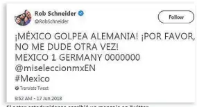  ??  ?? El actor estadunide­nse escribió un mensaje en Twitter