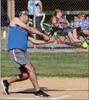  ?? ?? WFMZ’s Dan Moscaritol­o rifles a hit to center field.