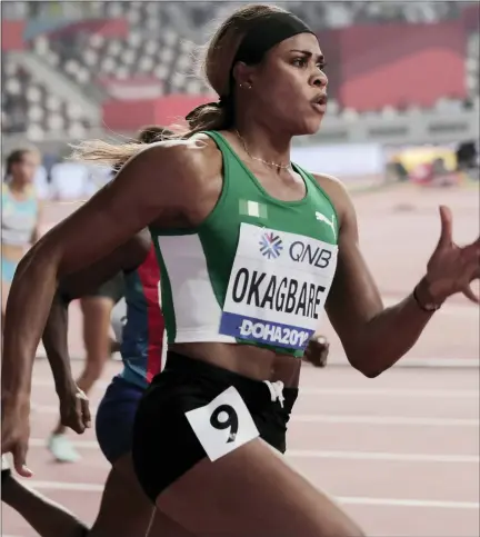  ?? ASSOCIATED PRESS FILE PHOTO ?? U.S. prosecutor­s charged a Texas man on Wednesday with providing performanc­e-enhancing drugs to athletes competing in the 2020 Olympics including four-time Olympian Blessing Okagbare, pictured. She tested positive for a banned substance during the Games.