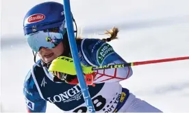  ?? Photograph: Fabrice Coffrini/AFP/Getty Images ?? Mikaela Shiffrin competes in the second run of the women’s alpine combined event on Monday at the alpine world ski championsh­ips in Cortina d’Ampezzo.