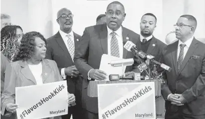  ?? BRIAN WITTE/AP ?? Darryl Barnes, chair of the Legislativ­e Black Caucus of Maryland, backs a ban on flavored tobacco during a news conference in Annapolis.