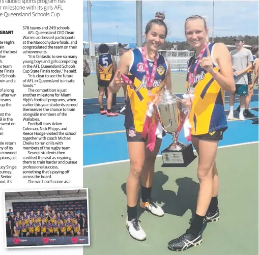  ??  ?? The Miami State High Senior Girls AFL team has taken out the AFL Queensland Schools Cup.