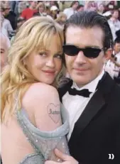  ??  ?? 1) El actor y cantante Antonio Banderas junto a Melanie Griffith, ganadora de un Globo de Oro. Ambos mantuviero­n una relación desde 1996 hasta el 2014. 2) El actor Tom Cruise y Nicole Kidman se casaron en 1990 y terminaron su matrimonio en 2001.
3) El...