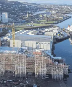  ?? PICTURE: JANE BARLOW/PA ?? Glen Rosa behind scaffoldin­g at the Ferguson Marine shipyard