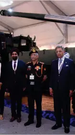  ?? ?? Indian Army Chief M. M Naravane present at the unveiling ceremony of Artillery Gun (MArG) 155 – BR with Mr. Rajinder Bhatia CEO Bharat Forge Defence and Aerospace and Mr. Baba N. Kalyani, CMD Bharat Forge