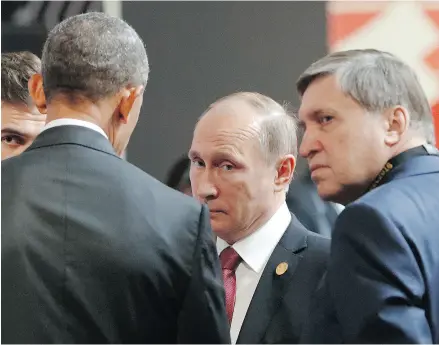  ?? PABLO MARTINEZ MONSIVAIS, FILE ?? Former U. S. President Barack Obama, left, pursued a policy of “reset” with Russian President Vladimir Putin that may have resulted in him turning a blind eye to signs of aggression, writes Eli Lake.