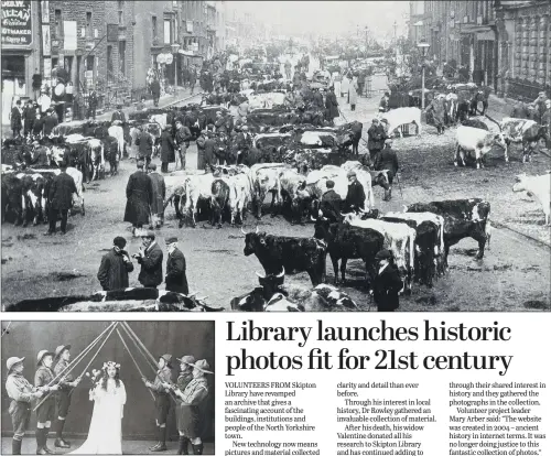  ??  ?? Photograph­s in the archive include one of a cattle market, top, in the centre of Skipton and, above, a guard of honour being provided for Annie Lund, May Queen, at Brougham Street School.