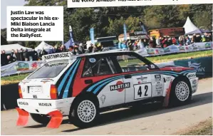  ??  ?? Justin Law was spectacula­r in his exMiki Biaison Lancia Delta integrale at the RallyFest.