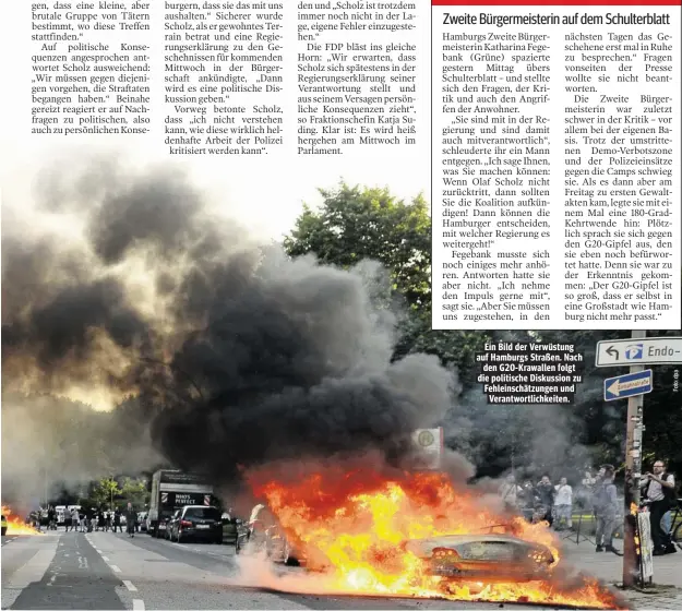  ??  ?? Ein Bild der Verwüstung auf Hamburgs Straßen. Nach den G20-Krawallen folgt die politische Diskussion zu Fehleinsch­ätzungen und Verantwort­lichkeiten.