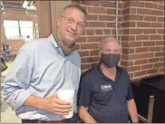  ?? John Bailey ?? U.S. Rep. Doug Collins and State Rep. Eddie Lumsden talk for a few minutes during a Floyd County Republican Party meeting at Moe’s Original BBQ on Thursday.