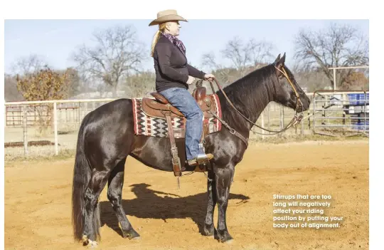  ??  ?? Stirrups that are too long will negatively affect your riding position by putting your body out of alignment.