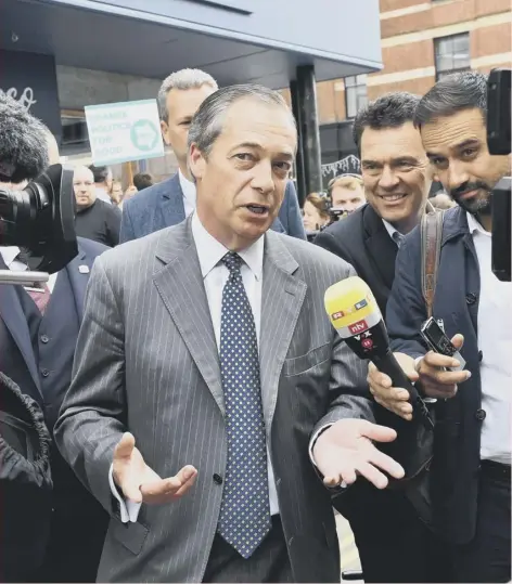  ??  ?? 0 Nigel Farage will be in Edinburgh tomorrow – where he was surrounded by protesters and forced to stay inside a pub in 2013