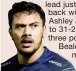  ??  ?? ■DENNY Solomona’s hat-trick helped Sale to victory against leaders Wasps last Sunday and took his try tally to seven in his first five matches – a Premiershi­p record. Solomona, below, helped Sale race to a 31-9 lead just after half-time before Wasps...