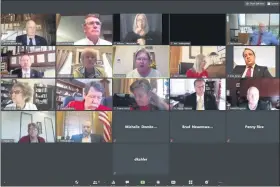  ?? KANSAS STATE BOARD OF EDUCATION VIA AP ?? An Associated Press computer screen capture shows the Kansas State Board of Education meeting by Zoom with staff members and other state officials watching, Wednesday, July 22, 2020, in Topeka, Kan. Zoom meeting software is experienci­ng a partial outage Monday, August 24, 2020 as many students start up online classes. The company said it started receiving reports of people being unable to start and join Zoom meetings around 9 a.m. E.D.T. It has identified the issue causing the problem and working on a fix as of 10:30 a.m., it reported on its status page.