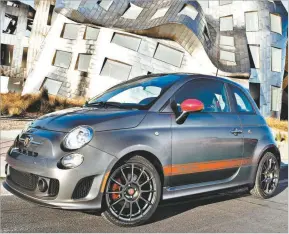  ??  ?? The 2019 Fiat 500 Abarth gets special exterior treatment and a special 160-horsepower turbocharg­ed engine, with either a manual or automatic transmissi­on.