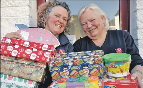  ??  ?? Jeanette Sheldrick and Morvern Finlayson at Oban Salvation Army ready to receive your presents for this year’s appeal.