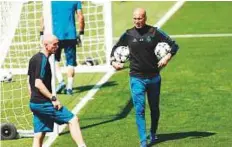  ?? AP ?? Zinedine Zidane watches over a Real Madrid training session ahead of Saturday’s Champions League final against Liverpool.