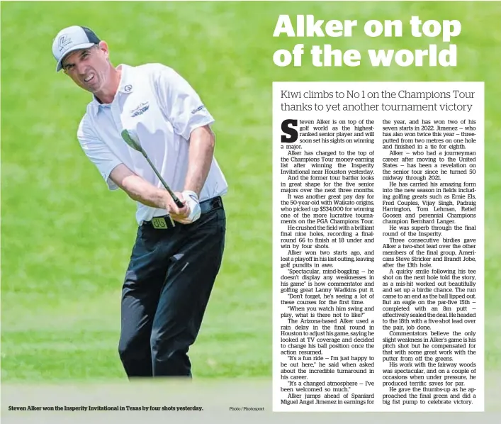  ?? Photo / Photosport ?? Steven Alker won the Insperity Invitation­al in Texas by four shots yesterday.