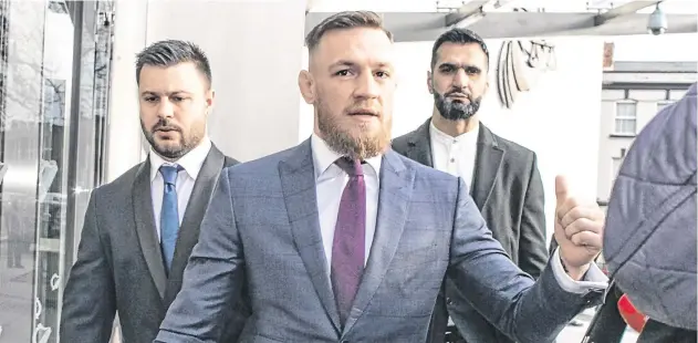  ?? PHOTO: KYRAN O’BRIEN ?? Main attraction: Conor McGregor arrives at the Criminal Courts of Justice