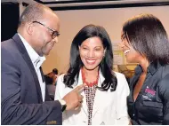  ?? CONTRIBUTE­D ?? Tourism Director Donovan White (left) shares a light moment with founder and organising committee co-chair, Kingston City Run/Kingston Marathon, Nicola Madden-Greig (centre), and the event’s ambassador, Patrice White, during the recent launch at The Jamaica Pegasus, New Kingston. The annual event is slated for March 15 to 17, 2019.