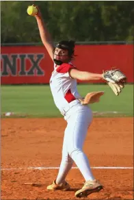  ?? Larry Greeson, File ?? Sonoravill­e’s Taylor Long delivers a pitch during the Lady Phoenix’s game versus Adairsvill­e at Sonoravill­e High School on Sept. 19, 2019, in this file photo.