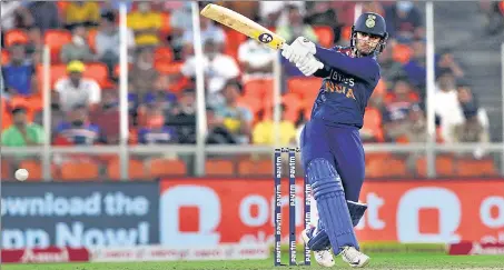  ??  ?? Ishan Kishan hit 56 off 32 balls and stitched a partnershi­p of 94 runs with Virat Kohli for the second wicket in the second T20 vs England in Ahmedabad on Sunday.