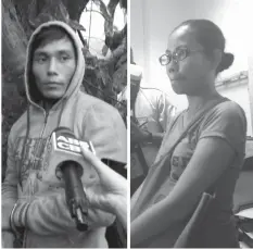  ?? QUINTAS AND LE ANTOJADO
KRISTINE ?? Suspect Jaime Jayson (left) met Police Officer 3 Brigette Nuñez, wife of slain Catmon police chief Senior Inspector Alexander Nuñez, after his arrest. While he said he had nothing to do with the killing, she called him a liar.