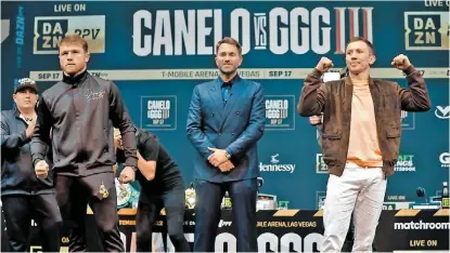  ?? AFP ?? Saúl Álvarez y Gennady Golovkin, ayer en la conferenci­a de prensa.