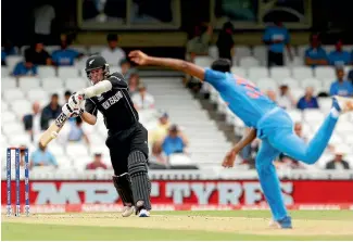  ?? PHOTO: REUTERS ?? Luke Ronchi smacked 66 off 63 balls to be the headline act in New Zealand’s poor showing with the bat against India in their Champions Trophy warmup match.