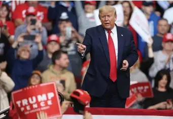  ?? NANCY LANE / HERALD STAFF FILE ?? HOLDING COURT: President Trump speaks during his campaign rally last week in Manchester, N.H.