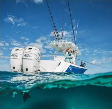  ??  ?? Top: The Verado 400 is a potent engine with enough midrange punch to lift a heavy sportfish boat over a swell.