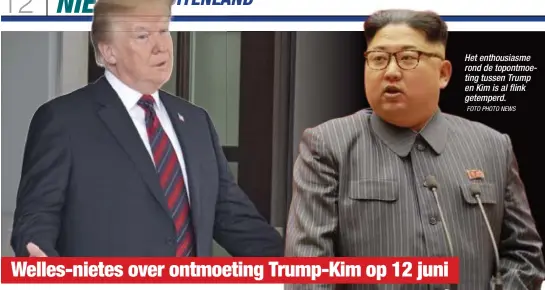  ?? FOTO PHOTO NEWS ?? Het enthousias­me rond de topontmoet­ing tussen Trump en Kim is al flink getemperd.