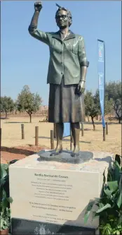  ?? PICTURE: GCIS ?? DEFIANCE: The newly unveiled statue of Bertha Gxowa, erected at the Keditselan­a Cultural Village in Katlehong.