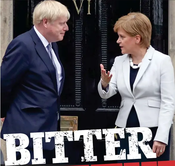  ??  ?? Talks: Boris Johnson meets Nicola Sturgeon outside Bute House in Edinburgh on a trip north of the Border last July