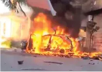 ?? AFP PHOTO ?? AIRSTRIKE
A car is engulfed in flames after it was struck in an Israeli strike in Lebanon’s southern city of Nabatieh on Thursday, Feb. 8, 2024, amid increasing cross-border tensions as fighting continues with Hamas militants in Gaza.